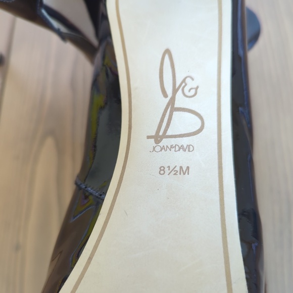 Black Patent Leather Tear Drop Scalloped Edge Open Toe Heels - Picture 10 of 12